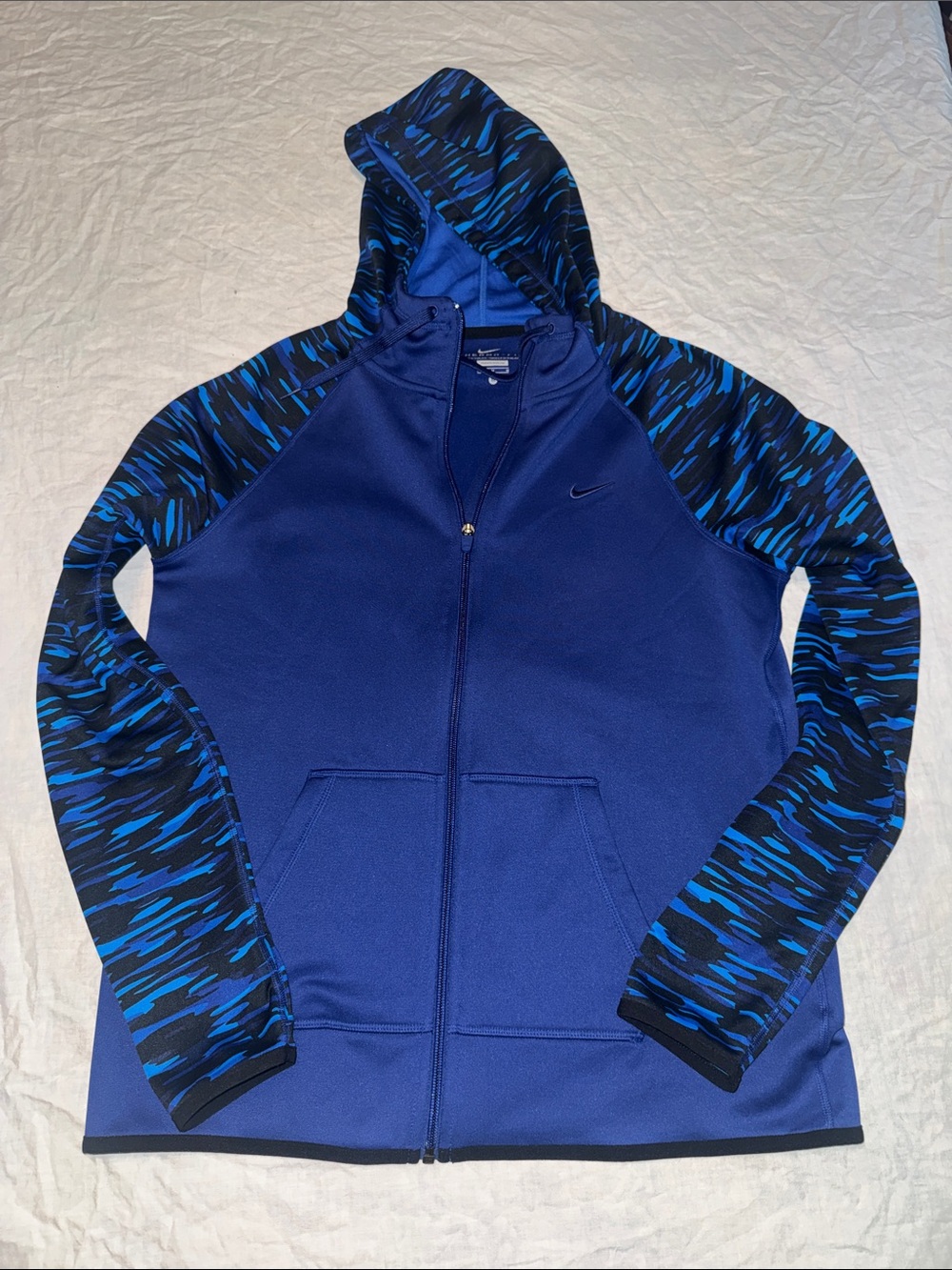 Nike Men's Therma-FIT Full Zip Hoodie Jacket Blue Black Geometric Print Size M